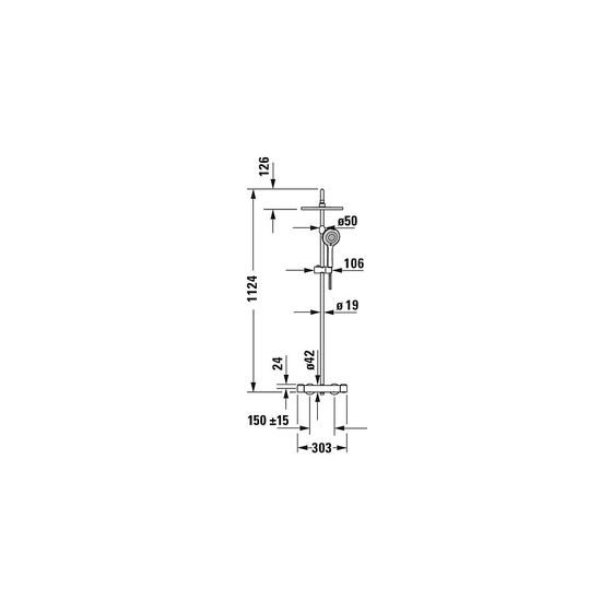 Duravit Shower Systems Duschsystem Edelstahl gebürstet, Thermostat, Kopfbrause 250mm, 9l/min, höhenverstellbar, 1124mm