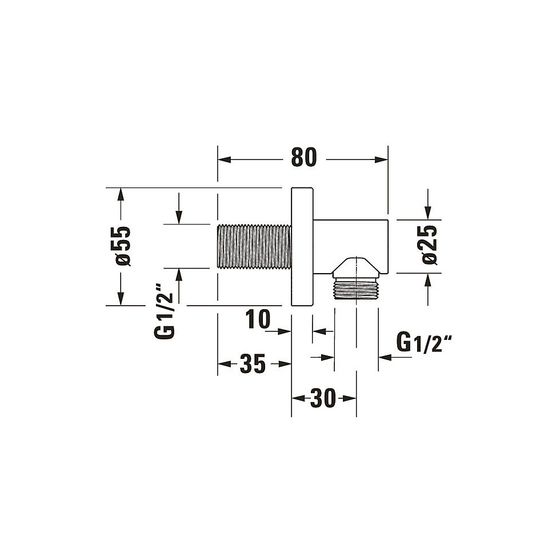 Duravit Wandanschlussbogen 55x80mm, Rund, Bronze gebürstet, Rosette rund, Rückflussverhinderer, feste Handbrausehalterung