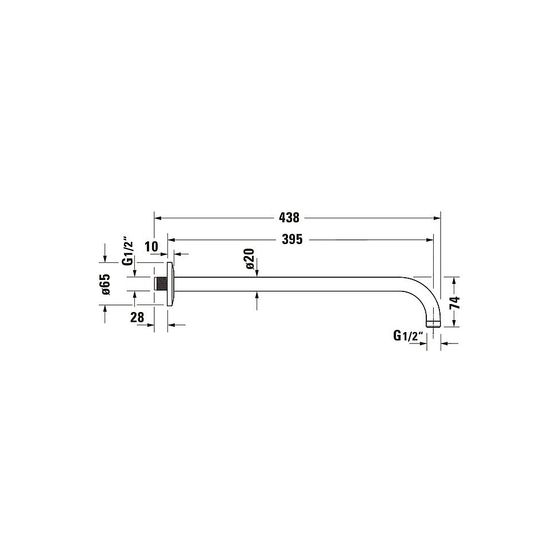 Duravit Brausearm Länge 410mm Wandmontage Rosette rund, Edelstahl gebürstet