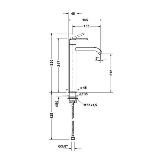 Duravit Balcoon Einhebel-Waschtischmischer XL FreshStart, MinusFlow, Mattschwarz 4l/min, Hebelgriff, Ausladung 153mm, Höhe 297mm