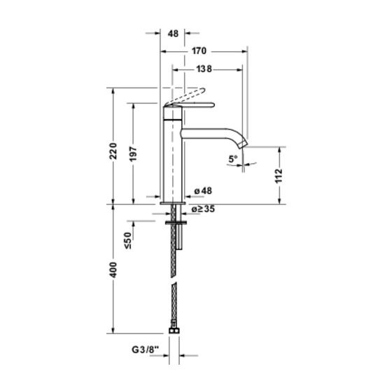Duravit Balcoon Einhebel-Waschtischmischer M FreshStart, MinusFlow, Mattschwarz 4l/min, Hebelgriff, Ausladung 138mm, Höhe 197mm