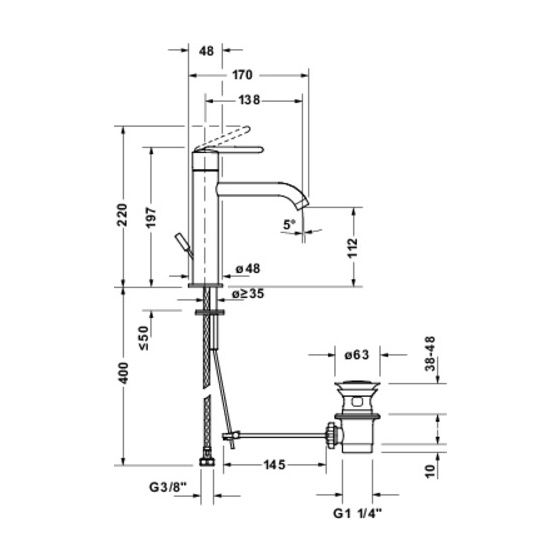 Duravit Balcoon Einhebel-Waschtischmischer M FreshStart, MinusFlow, Mattschwarz 4l/min, Garnitur, Hebelgriff, 138mm, Höhe 197mm
