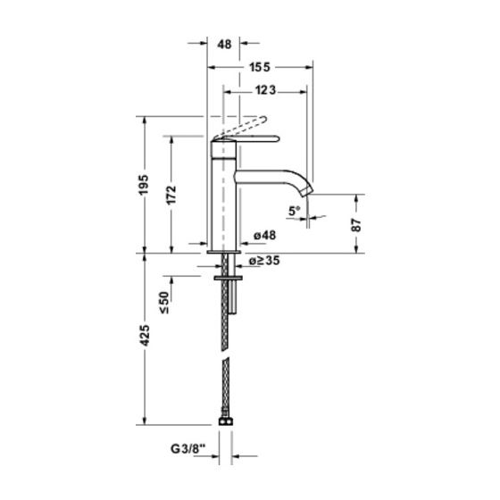 Duravit Balcoon Einhebel-Waschtischmischer S FreshStart, MinusFlow, Mattschwarz 4l/min, Hebelgriff, Ausladung 123mm, Höhe 172mm