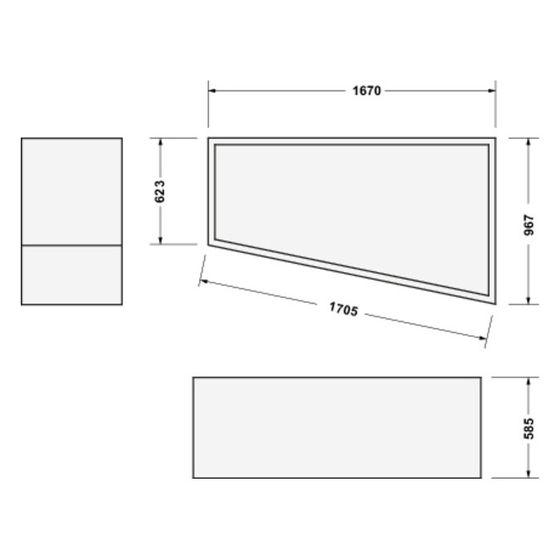 Duravit No.1 Wannenträger, Trapezförmig, gerade Seitenwand, 1700x1000mm, Ecke R für 700509