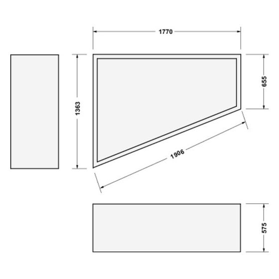 Duravit Paiova Badewannenträger 1370x1770x570mm, Trapezförmig, gerade Seitenwand für 700216