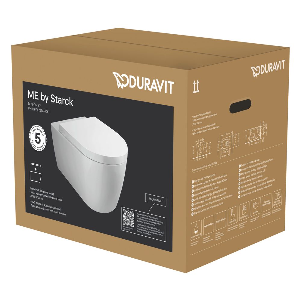 Duravit ME by Starck WC-Set wandhäng. Wand-WC, WC-Sitz, HygieneGlaze, Weiß Hochglan... DURAVIT-45790920A1 4063382157737 (Abb. 4)