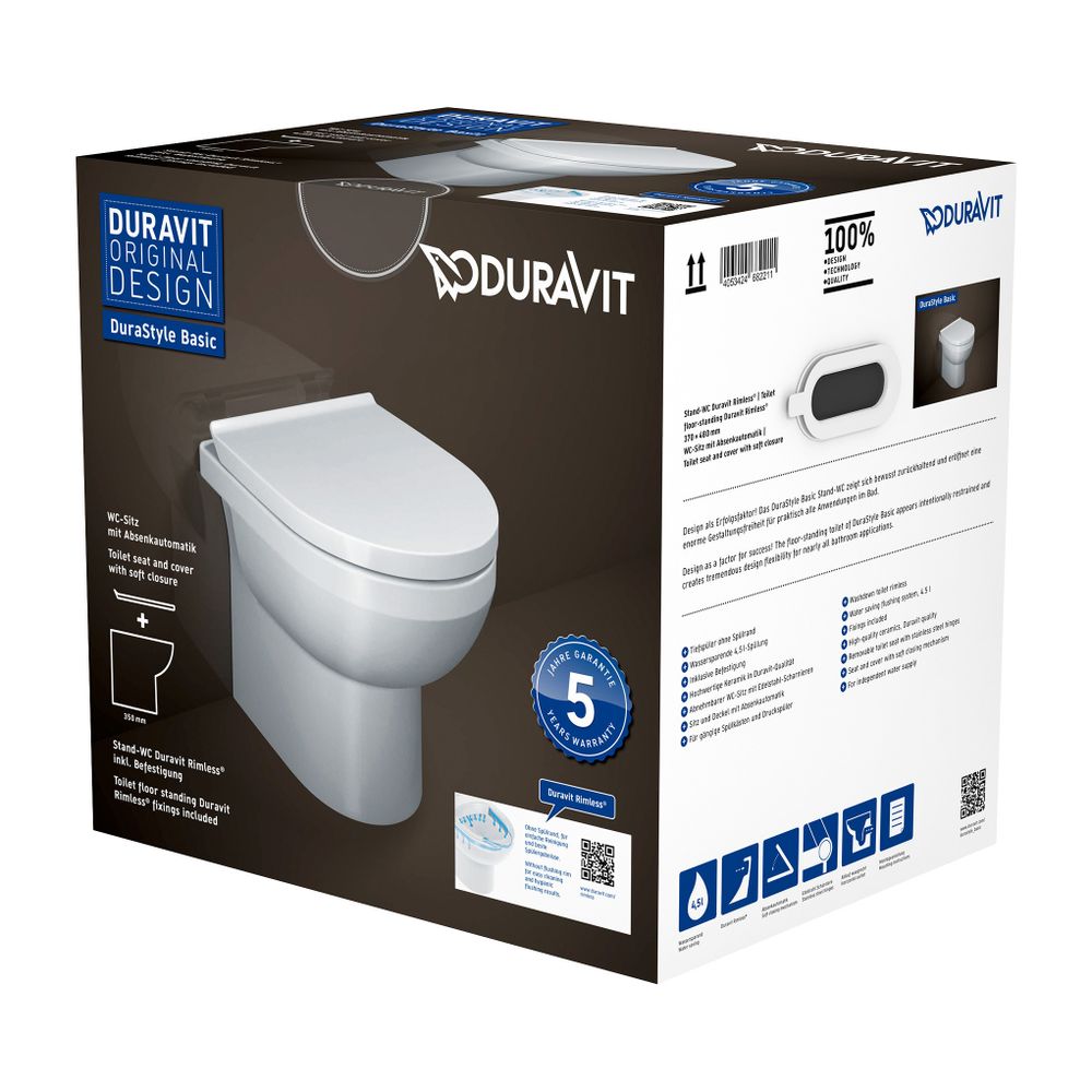 Duravit WC-Set bodenstehend No.1 480x370x465mm, Weiß Hochglanz, Tiefspüler, rimles... DURAVIT-41840900A1 4053424680613 (Abb. 17)