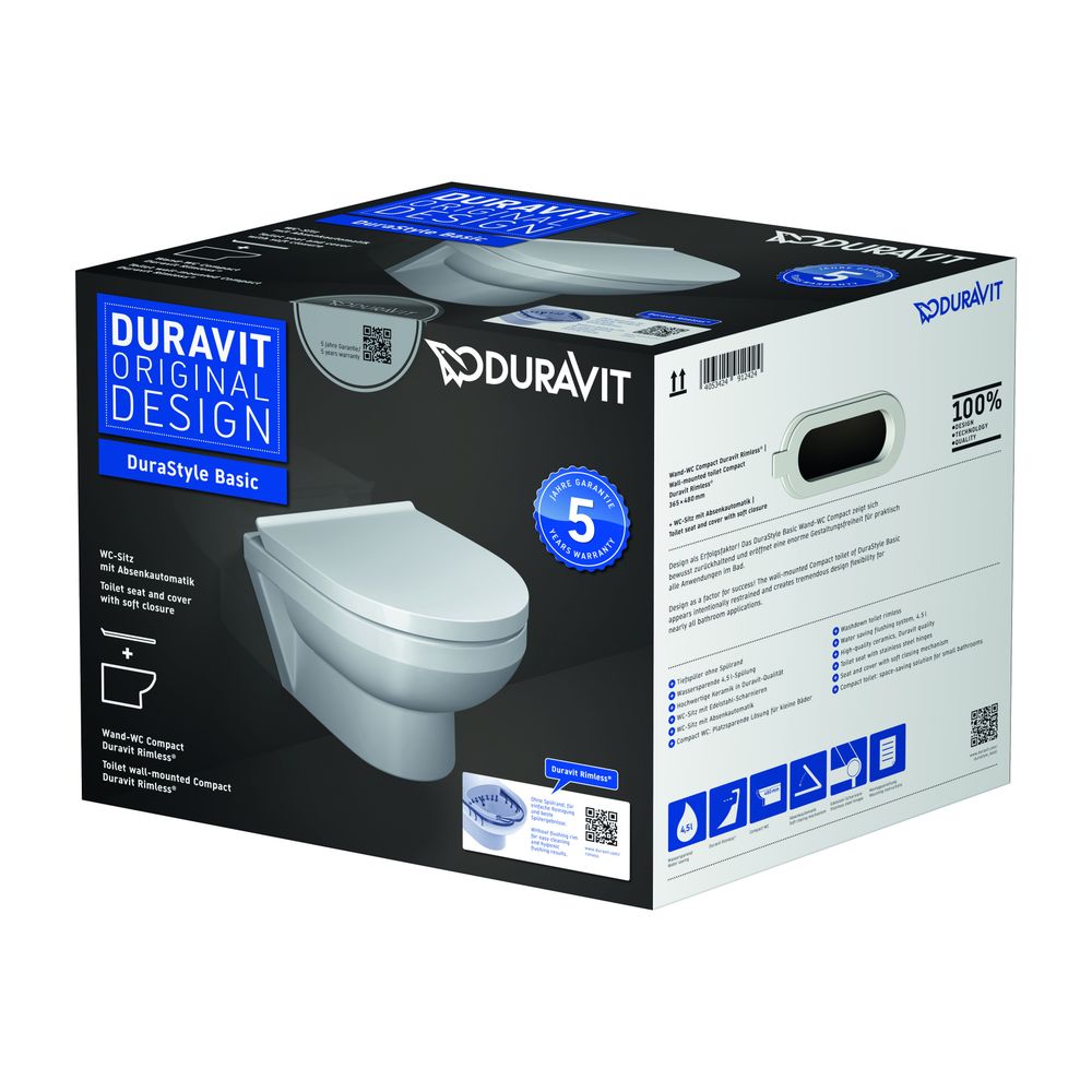 Duravit No.1 WC-Set wandh. Wand-WC, WC-Sitz, Compact, Weiß Hochglanz, Spülrand rim... DURAVIT-45750900A1 4053424912424 (Abb. 17)