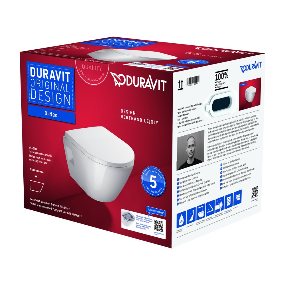 Duravit D-Neo WC-Set wandh. Wand-WC, WC-Sitz, Weiß Hochglanz, Spülrand rimless, Ab... DURAVIT-45870900A1 4063382129499 (Abb. 13)