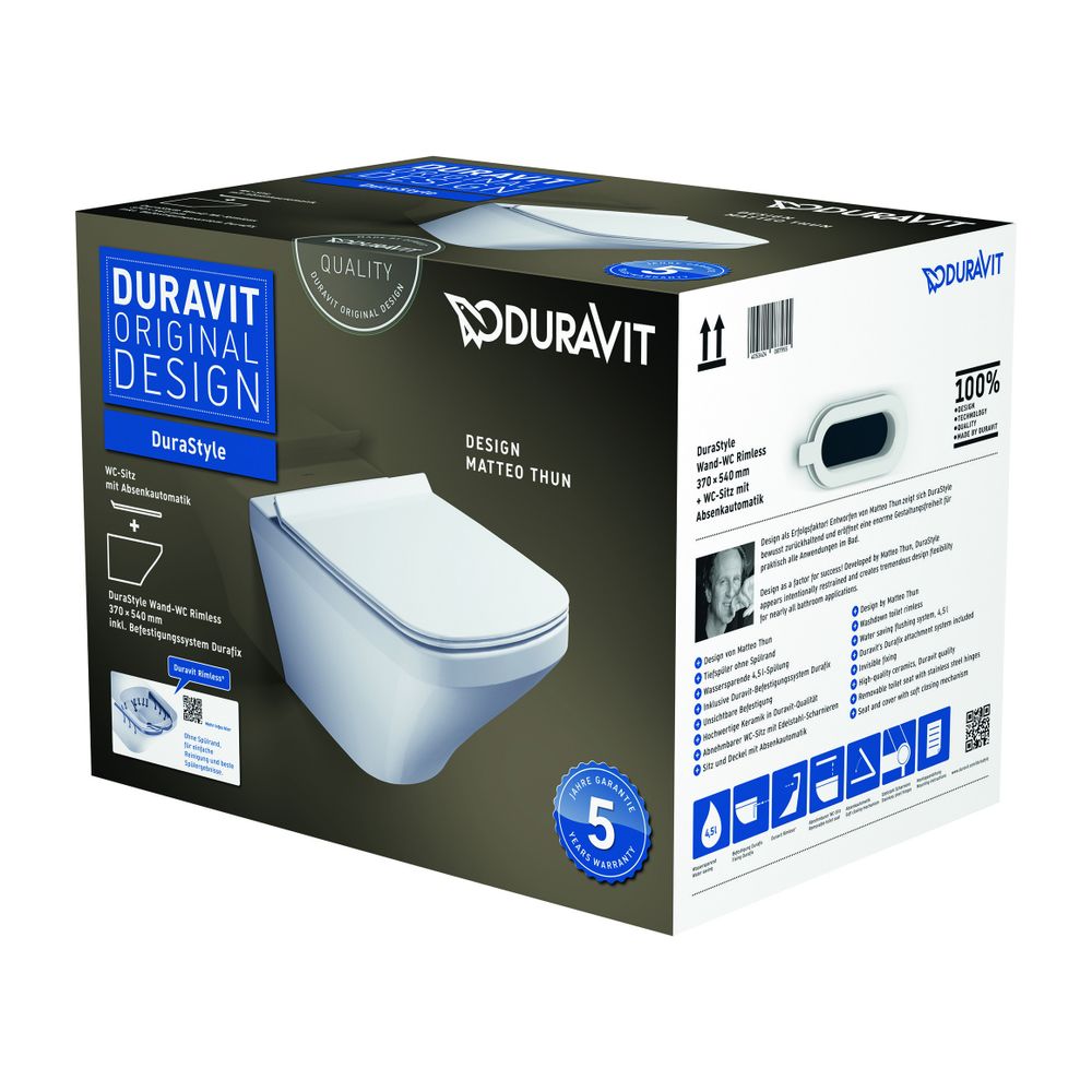 Duravit DuraStyle WC-Set wandh., Wand-WC, WC-Sitz, Weiß Hochglanz, Spülrand rimless... DURAVIT-45510900A1 4053424087955 (Abb. 5)
