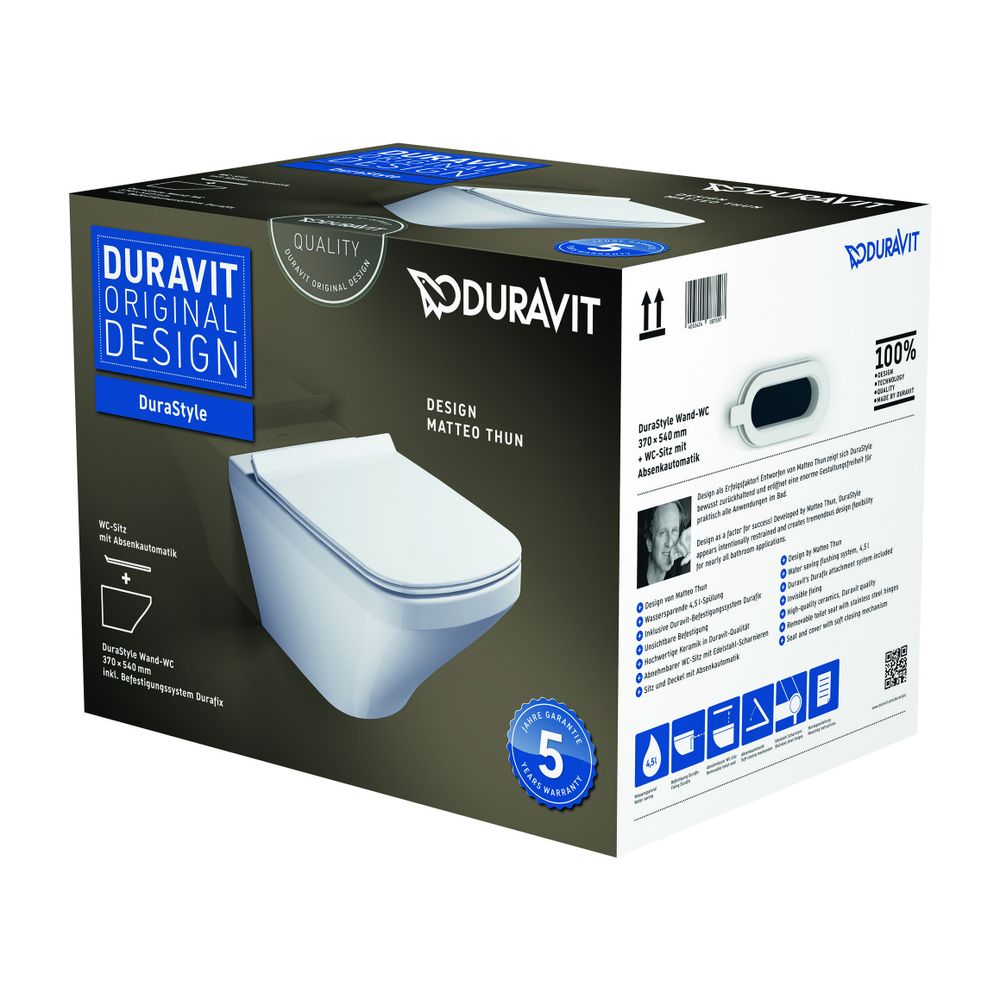 Duravit DuraStyle WC-Set wandh. Wand-WC, WC-Sitz, Weiß Hochglanz, Spülrand geschlos... DURAVIT-45520900A1 4053424087597 (Abb. 1)