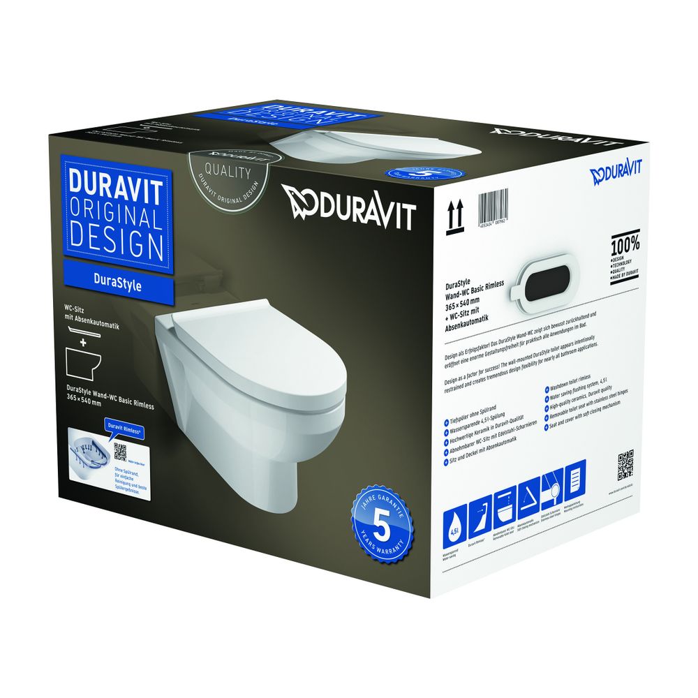 Duravit No.1 WC-Set wandh. Wand-WC, WC-Sitz, Weiß Hochglanz, Spülrand rimless, Abg... DURAVIT-45620900A1 4053424087962 (Abb. 14)