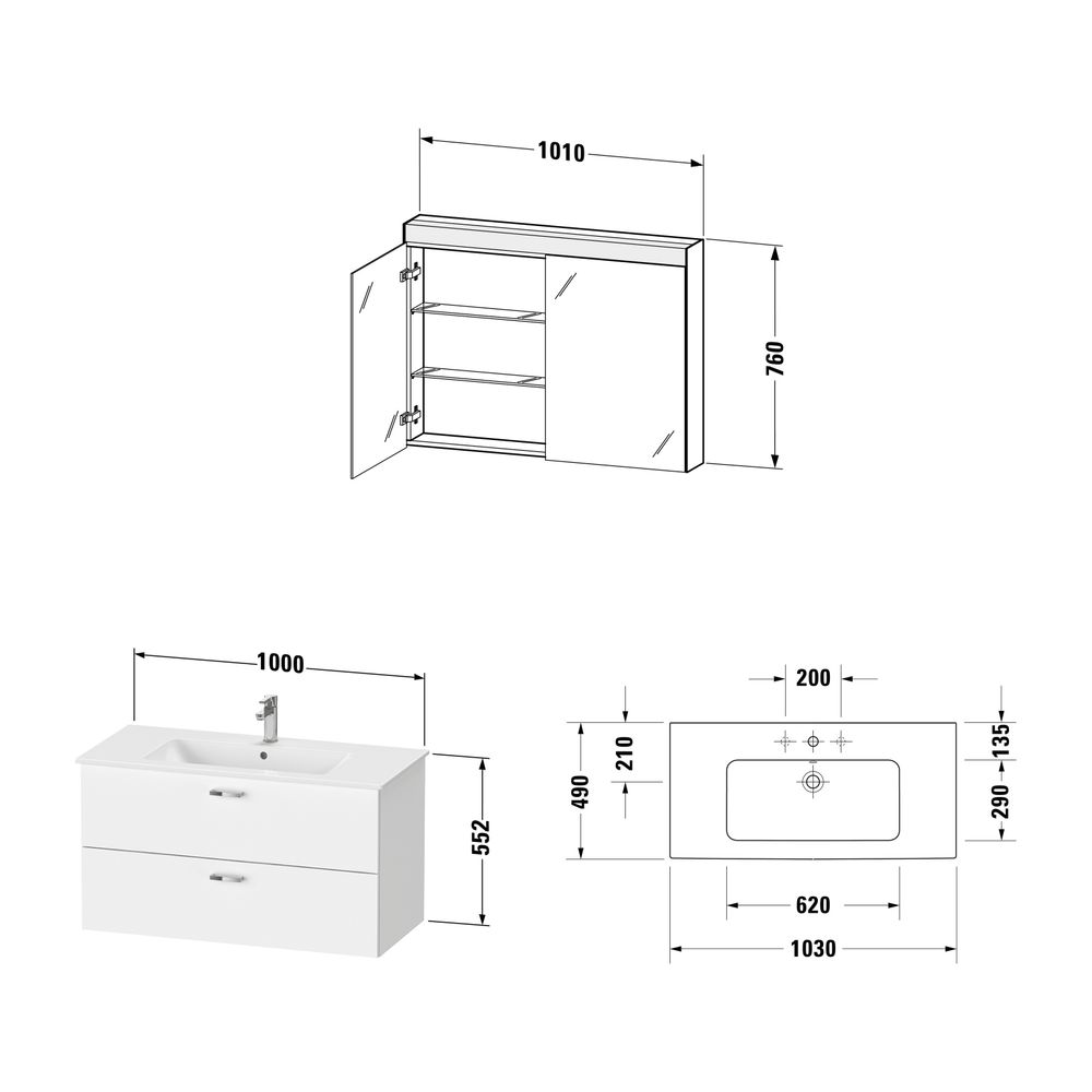 Duravit XBase Möbelwaschtisch, Waschtischunterbau, Spiegelschrank 490x1030x200... DURAVIT-XB0077021210000 4063382821034 (Abb. 2)
