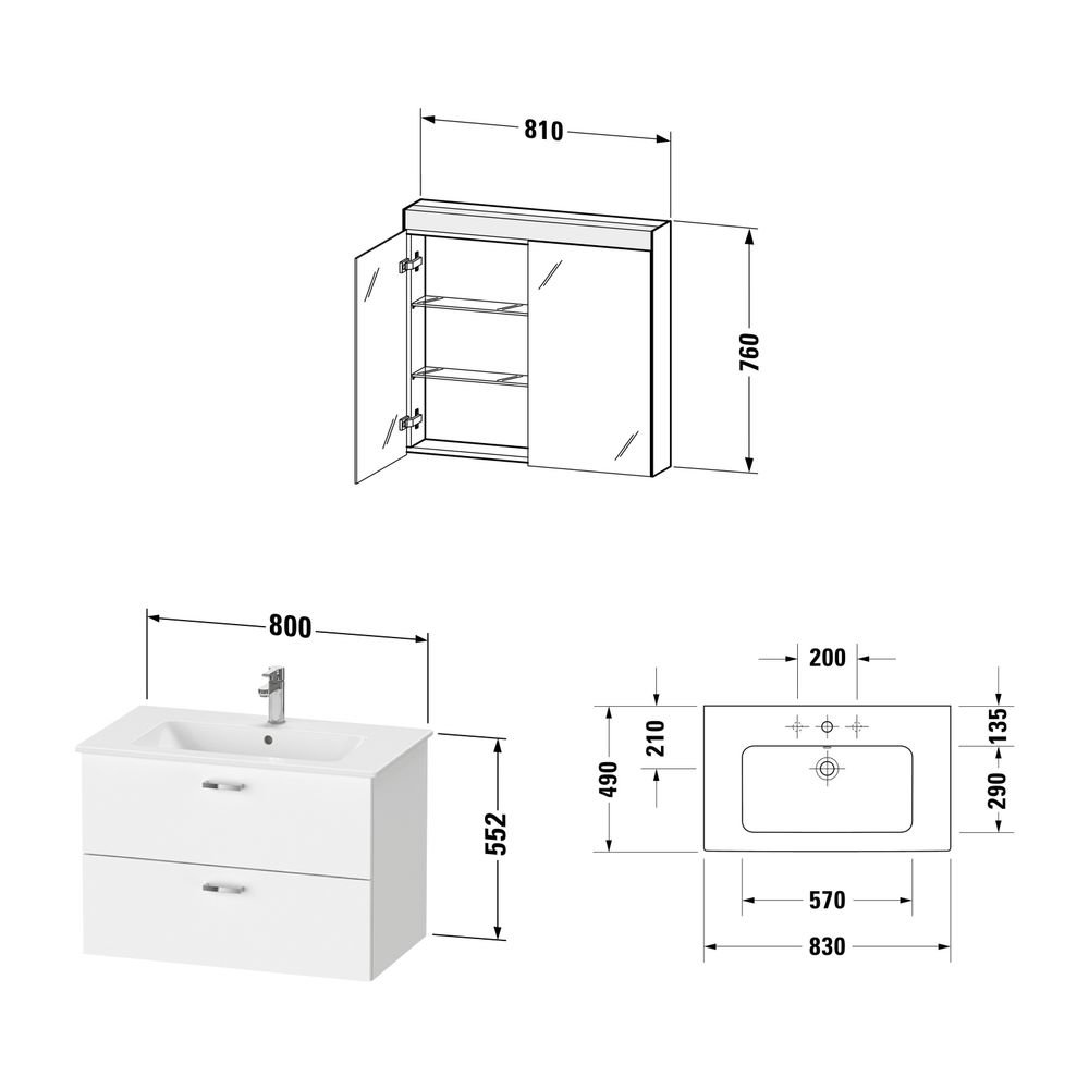 Duravit XBase Möbelwaschtisch, Waschtischunterbau, Spiegelschrank 490x830x2000mm, ... DURAVIT-XB007604949 4053424984797 (Abb. 5)