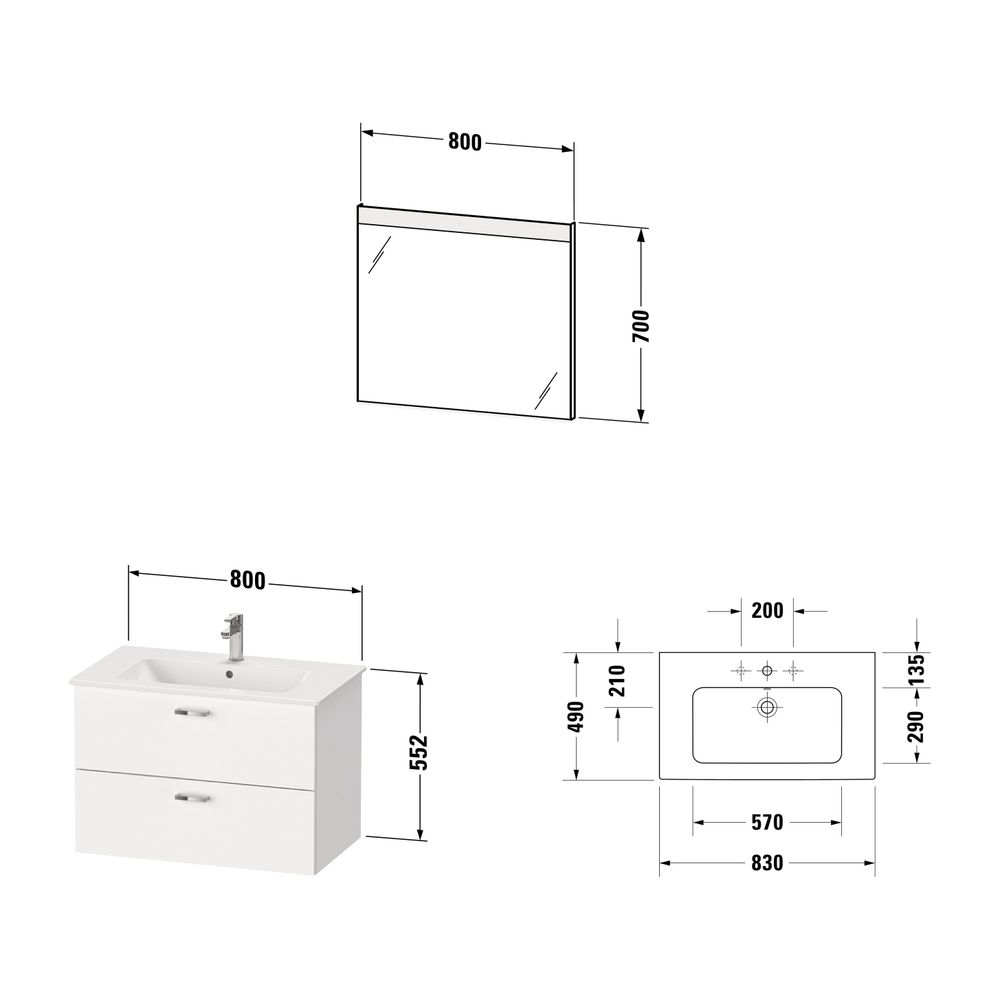 Duravit XBase Möbelwaschtisch, Waschtischunterbau, Spiegel 490x830x2000mm, 2 S... DURAVIT-XB0071030300000 4063382820921 (Abb. 2)