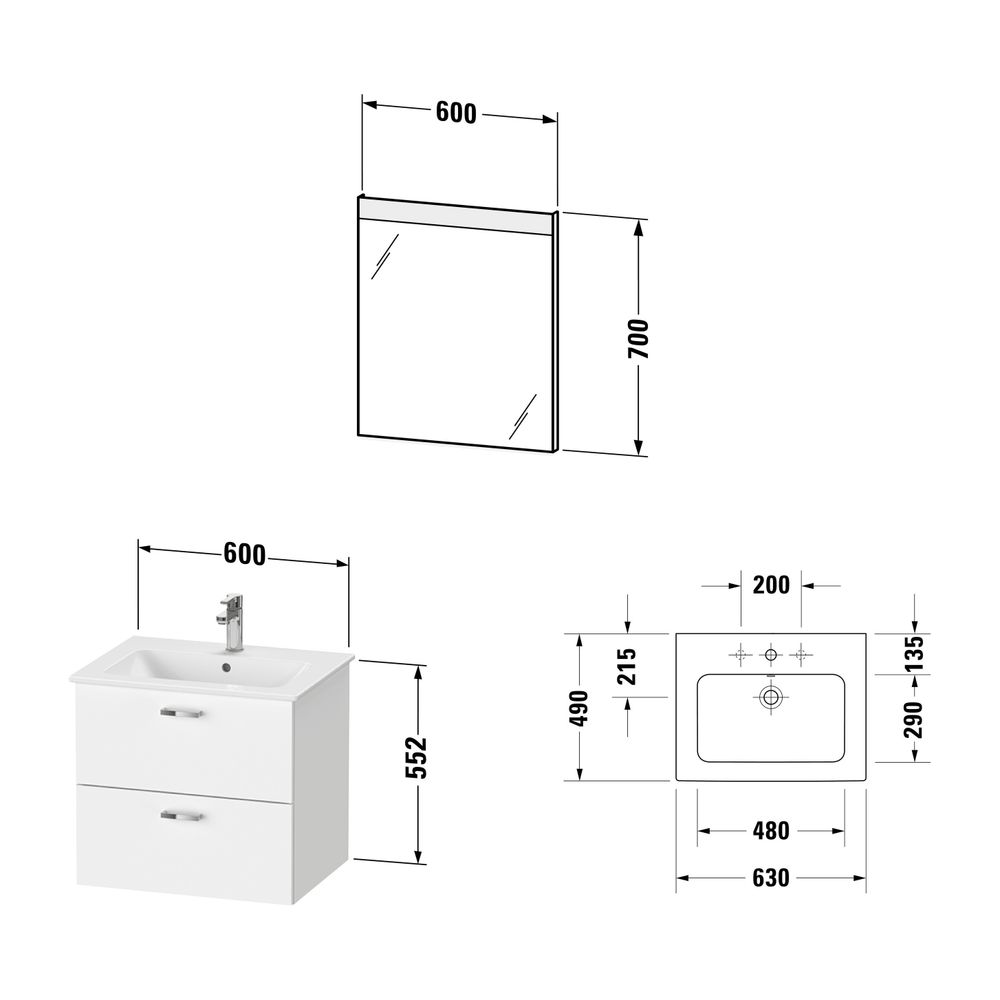 Duravit XBase Möbelwaschtisch, Waschtischunterbau, Spiegel 490x630x2000mm, 2 Schub... DURAVIT-XB007004949 4053424984421 (Abb. 5)
