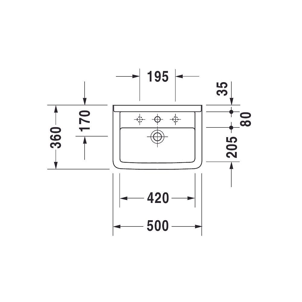 Duravit Starck 3 Waschtisch 360x500x180mm wandhäng., Weiß Hochglanz, Rechteckig, 1 ... DURAVIT-0300500000 4021534223082 (Abb. 8)