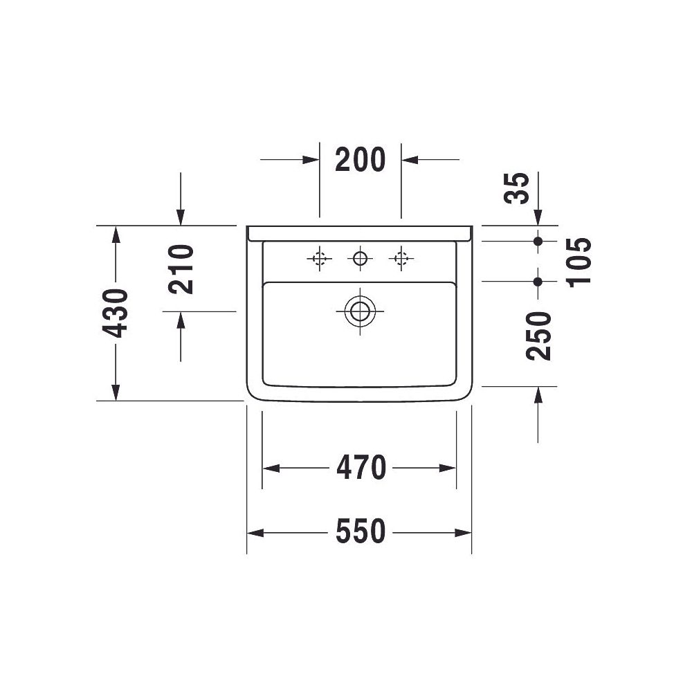 Duravit Starck 3 Waschtisch 430x550x225mm wandhäng., Weiß Hochglanz, Rechteckig, 1 ... DURAVIT-0300550000 4021534222955 (Abb. 8)