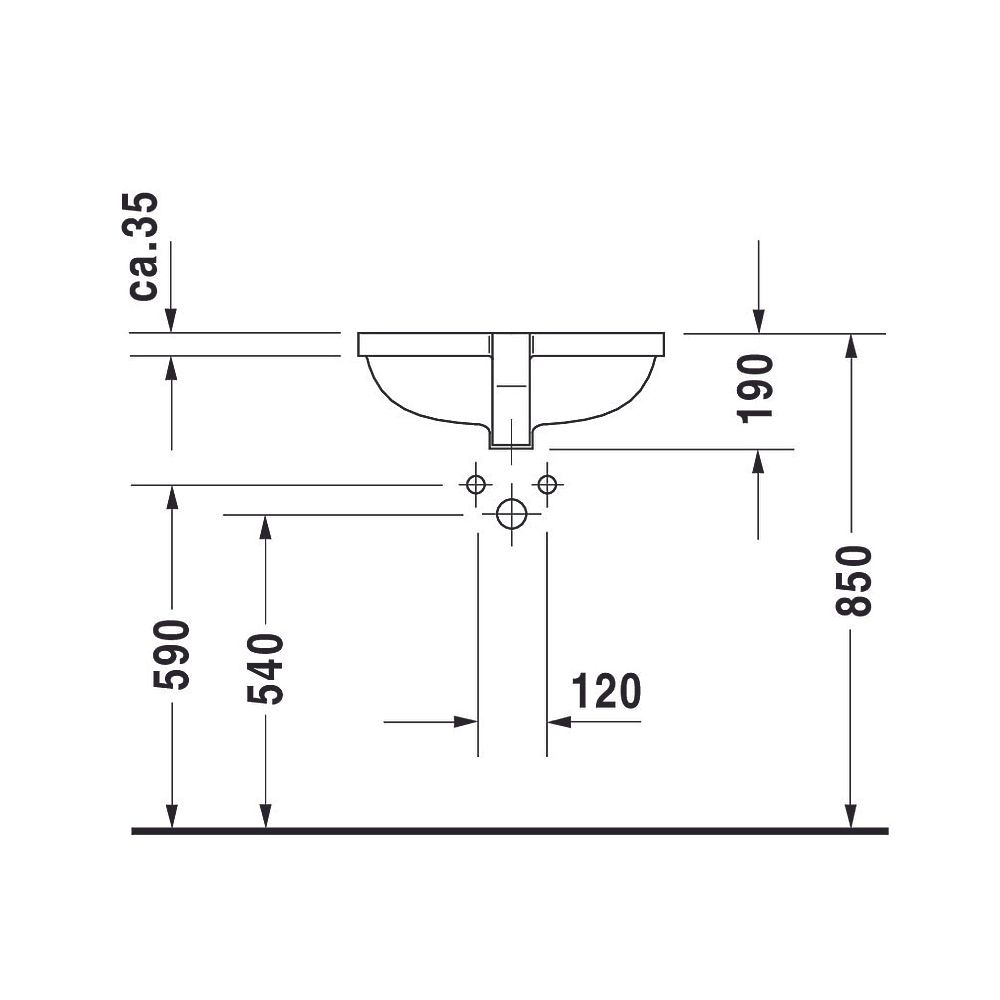 Duravit Starck 3 Einbauwaschtisch 400x525x190mm, Weiß Hochglanz, WonderGliss, mit ... DURAVIT-03024900001 4021534223341 (Abb. 4)
