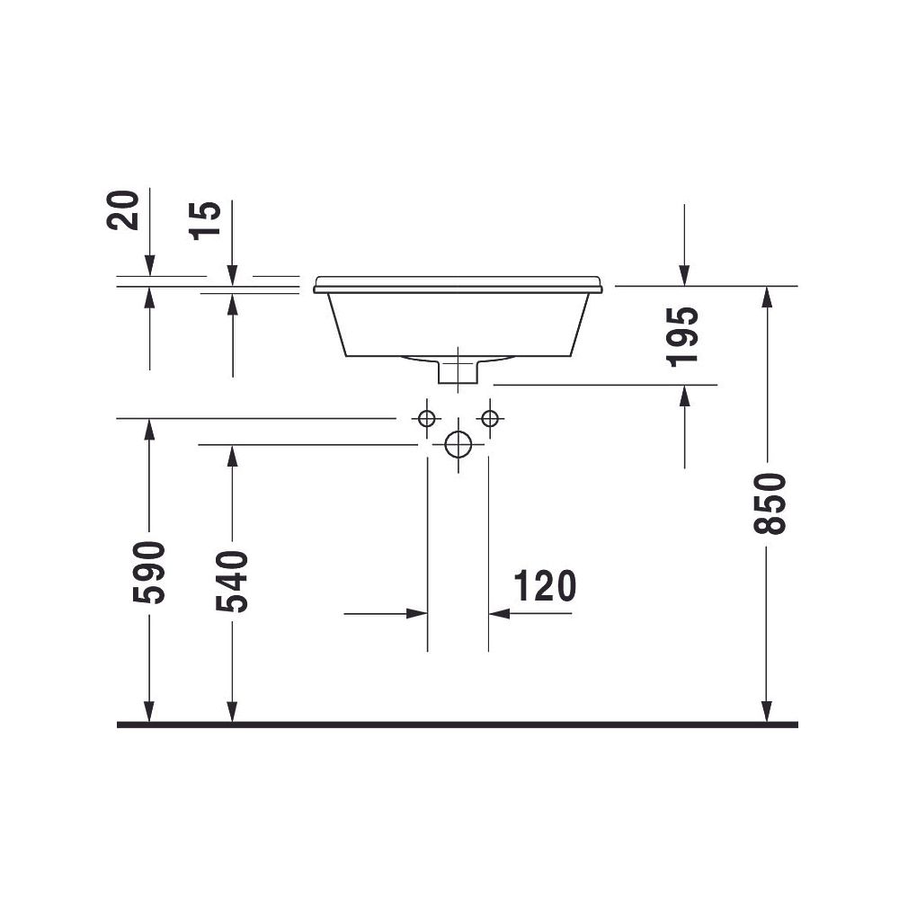 Duravit Starck 3 Einbauwaschtisch 465x560x230mm, Weiß Hochglanz, mit HLB/Überlauf, ... DURAVIT-0302560000 4021534223297 (Abb. 3)