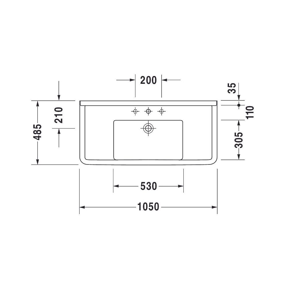 Duravit Starck 3 Waschtisch 485x1050x225mm, WonderGliss, Weiß Hochglanz, Rechtecki... DURAVIT-03041000001 4021534223440 (Abb. 3)