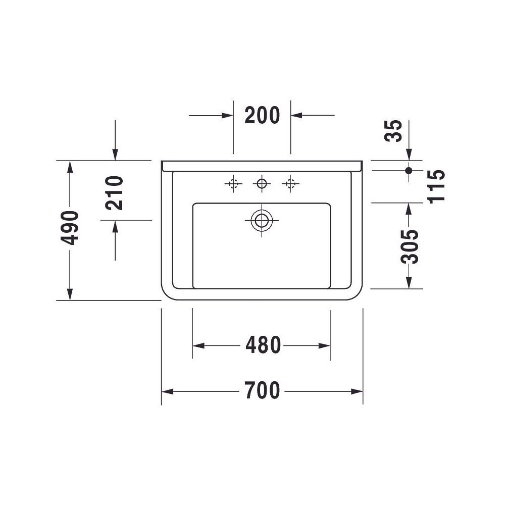 Duravit Starck 3 Waschtisch 490x700x235mm, WonderGliss, Weiß Hochglanz, Rechteckig... DURAVIT-03047000001 4021534256806 (Abb. 3)