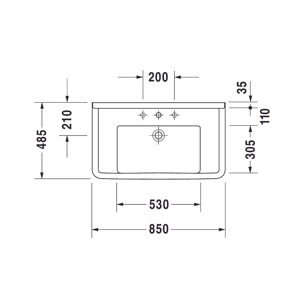 Duravit Starck 3 Waschtisch 485x850x225mm, WonderGliss, Weiß Hochglanz, Rechteckig... DURAVIT-03048000001 4021534223488 (Abb. 4)