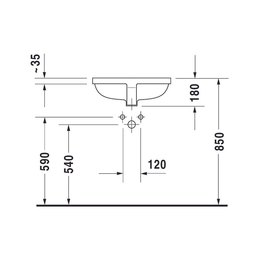 Duravit Starck 3 Einbauwaschtisch 365x530x180mm, Weiß Hochglanz, ohne HLB, mit Über... DURAVIT-0305490000 4021534226984 (Abb. 7)