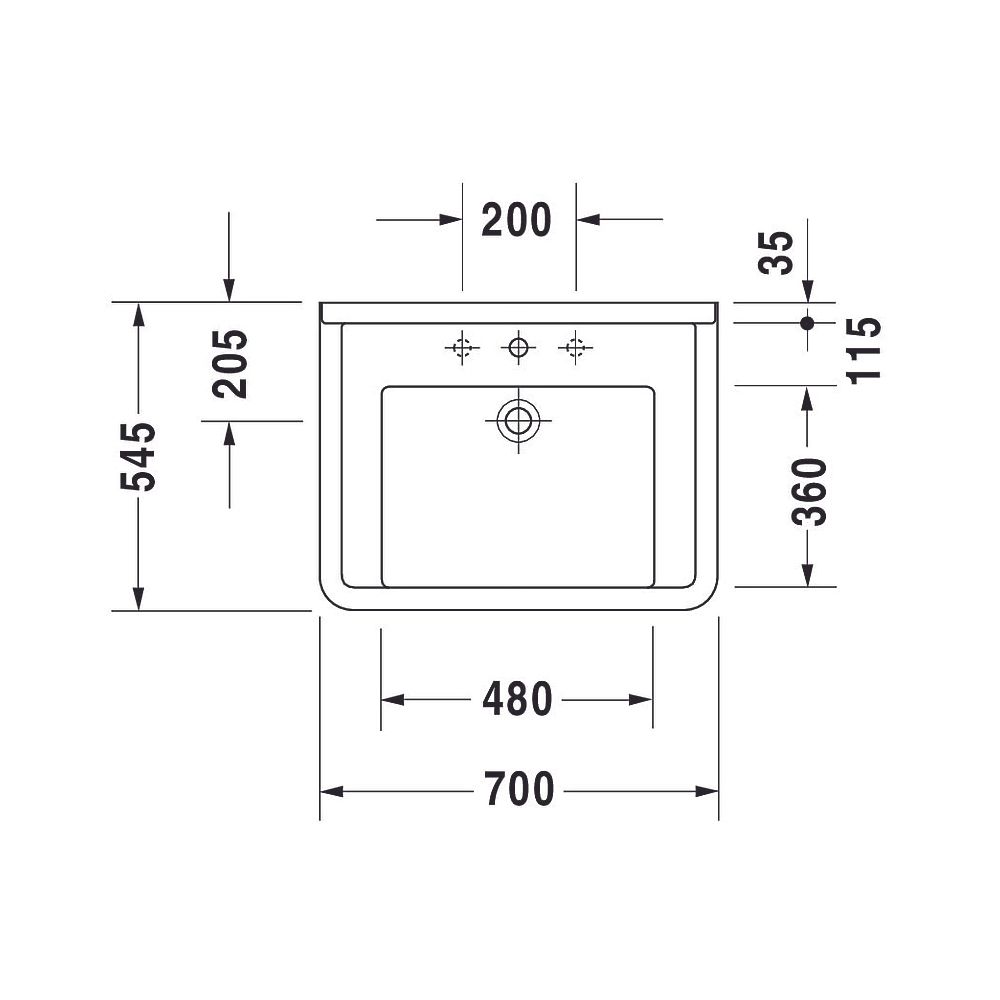 Duravit Starck 3 Waschtisch 545x700x200mm wandh. Weiß Hochglanz, Rechteckig, Wonde... DURAVIT-03097000001 4021534258299 (Abb. 2)