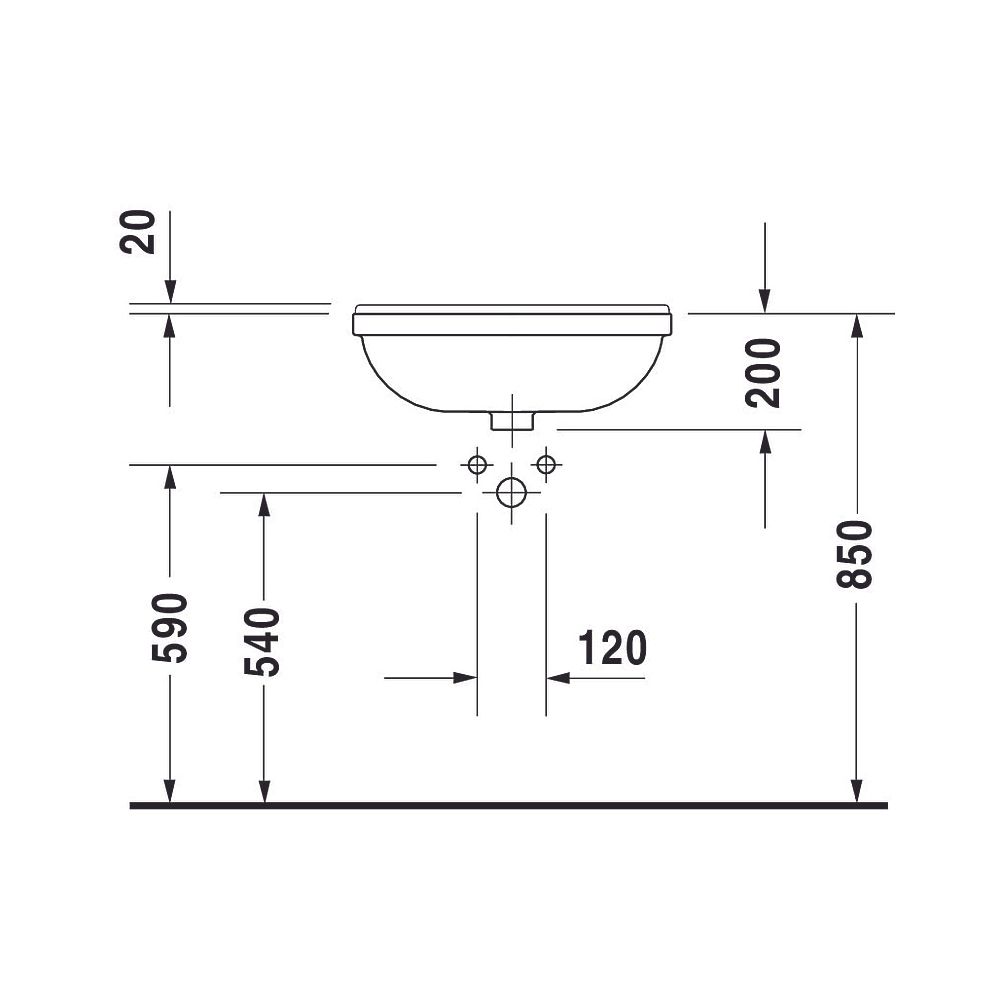 Duravit Starck 3 Halbeinbauwaschtisch 460x550x220mm, Weiß Hochglanz, 1 HL, mit Über... DURAVIT-0310550000 4021534258343 (Abb. 3)