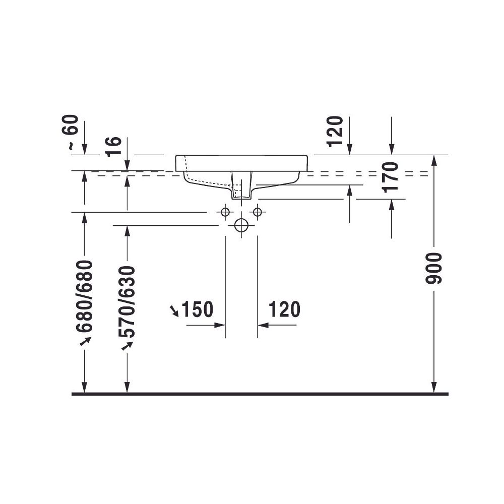 Duravit Vero Einbauwaschtisch 465x500x170mm, Weiß Hochglanz, mit HLB/Überlauf, 1 HL... DURAVIT-0315500000 4021534894589 (Abb. 7)