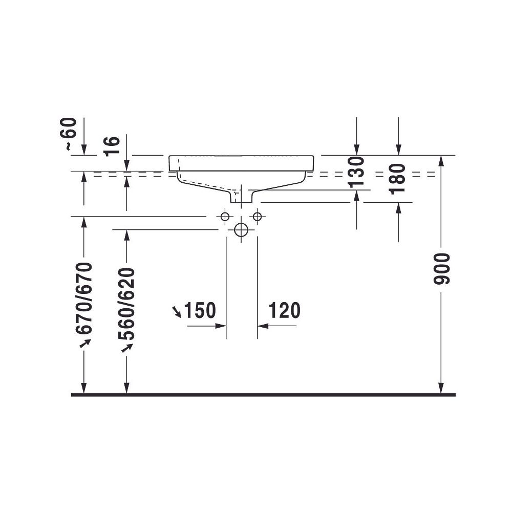 Duravit Vero Einbauwaschtisch 465x550x180mm, Weiß Hochglanz, WonderGliss, 1 HL, mi... DURAVIT-03155500001 4021534484421 (Abb. 5)