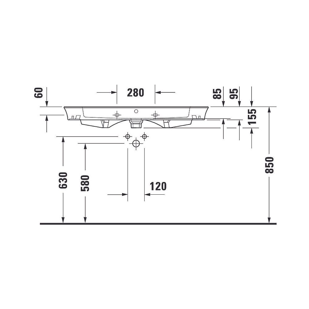 Duravit White Tulip Waschtisch 490x1055x155mm, WonderGliss, Weiß Hochglanz, Rechte... DURAVIT-23631000601 4053424980072 (Abb. 7)