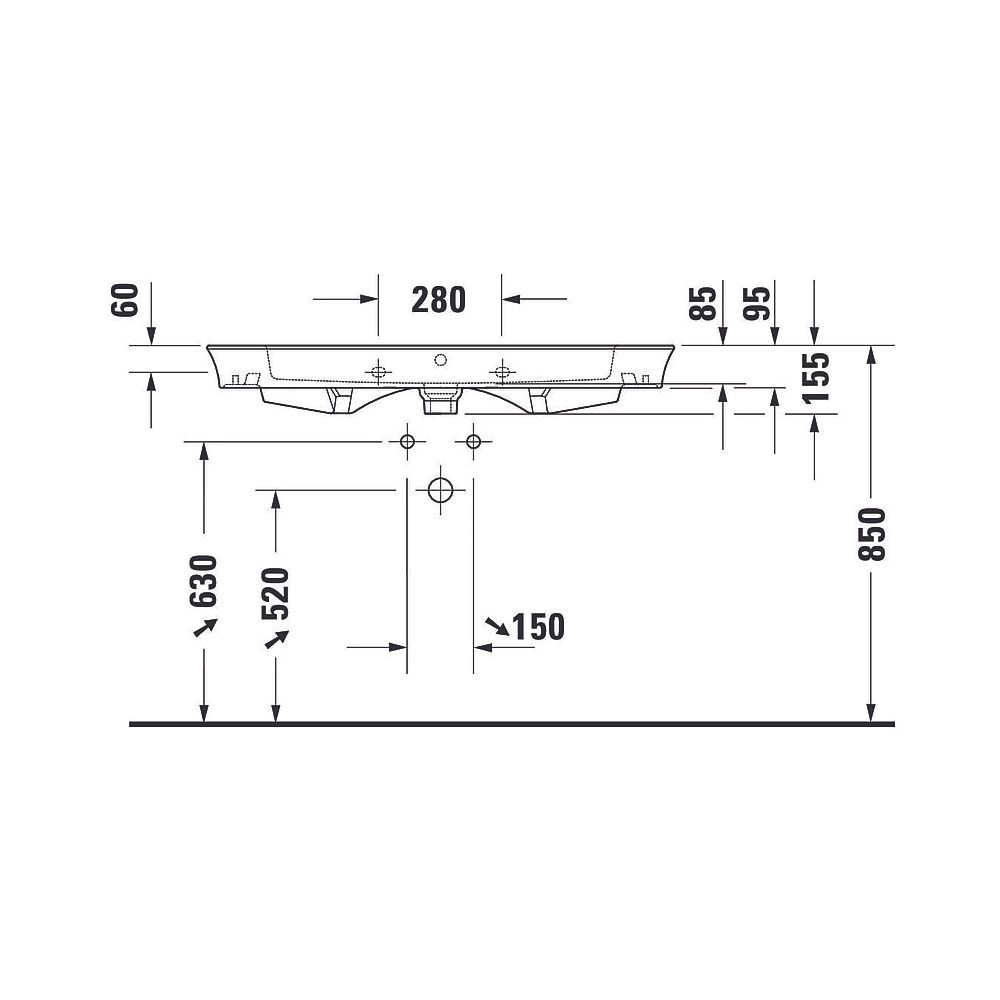 Duravit White Tulip Waschtisch 490x1055x155mm, WonderGliss, Weiß Hochglanz, Rechte... DURAVIT-23631000601 4053424980072 (Abb. 8)