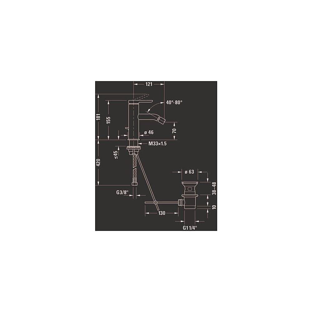 Duravit C.1 Einhebel-Bidetmischer, Chrom HG, Standmontage, Ausladung 121mm, Chrom... DURAVIT-C12400001010 7612158491451 (Abb. 7)