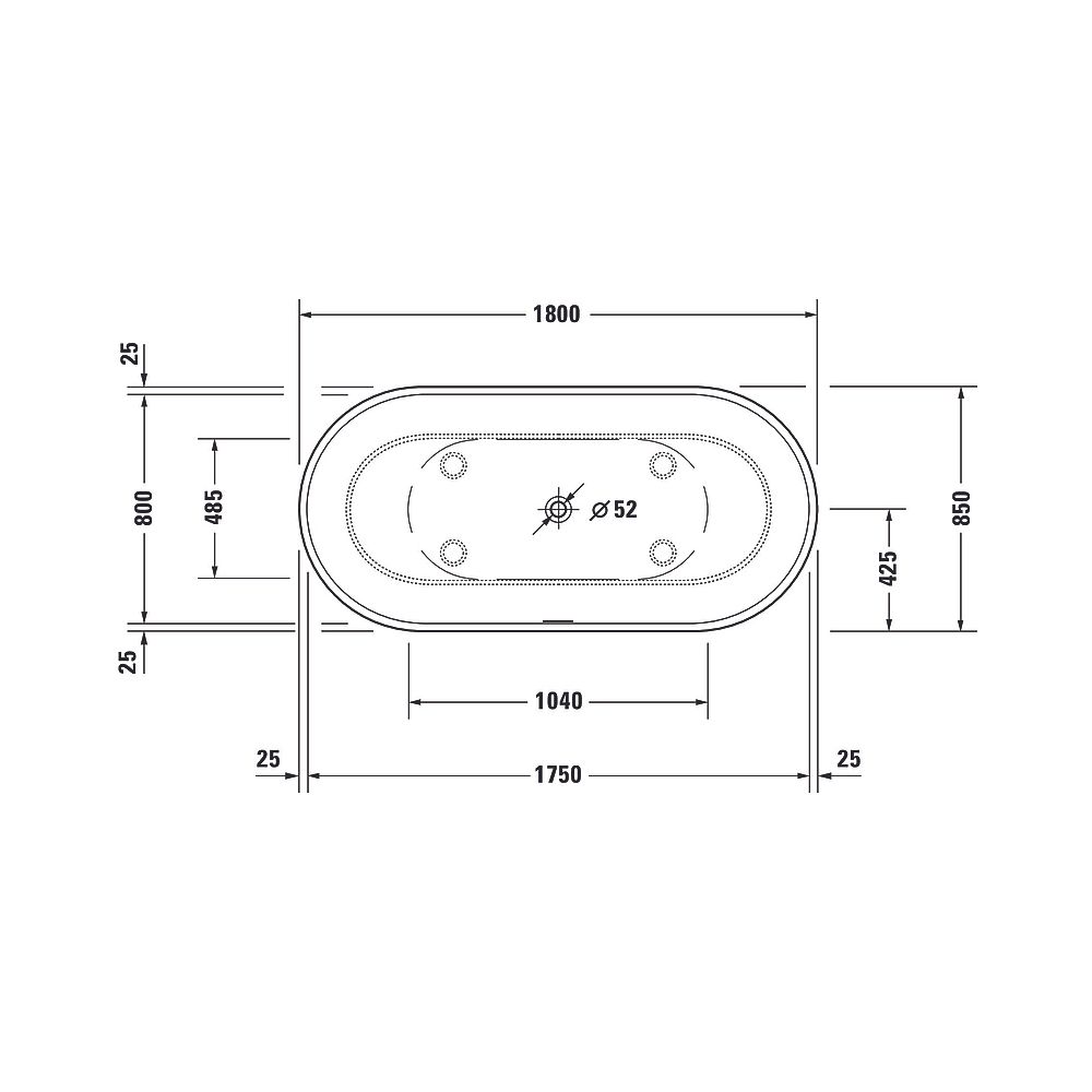Duravit Luv Badewanne 615x850x1800mm, 252l, Mattweiß, Oval, Freistehend, 2 Rü... DURAVIT-700434000000000 4053424180199 (Abb. 23)