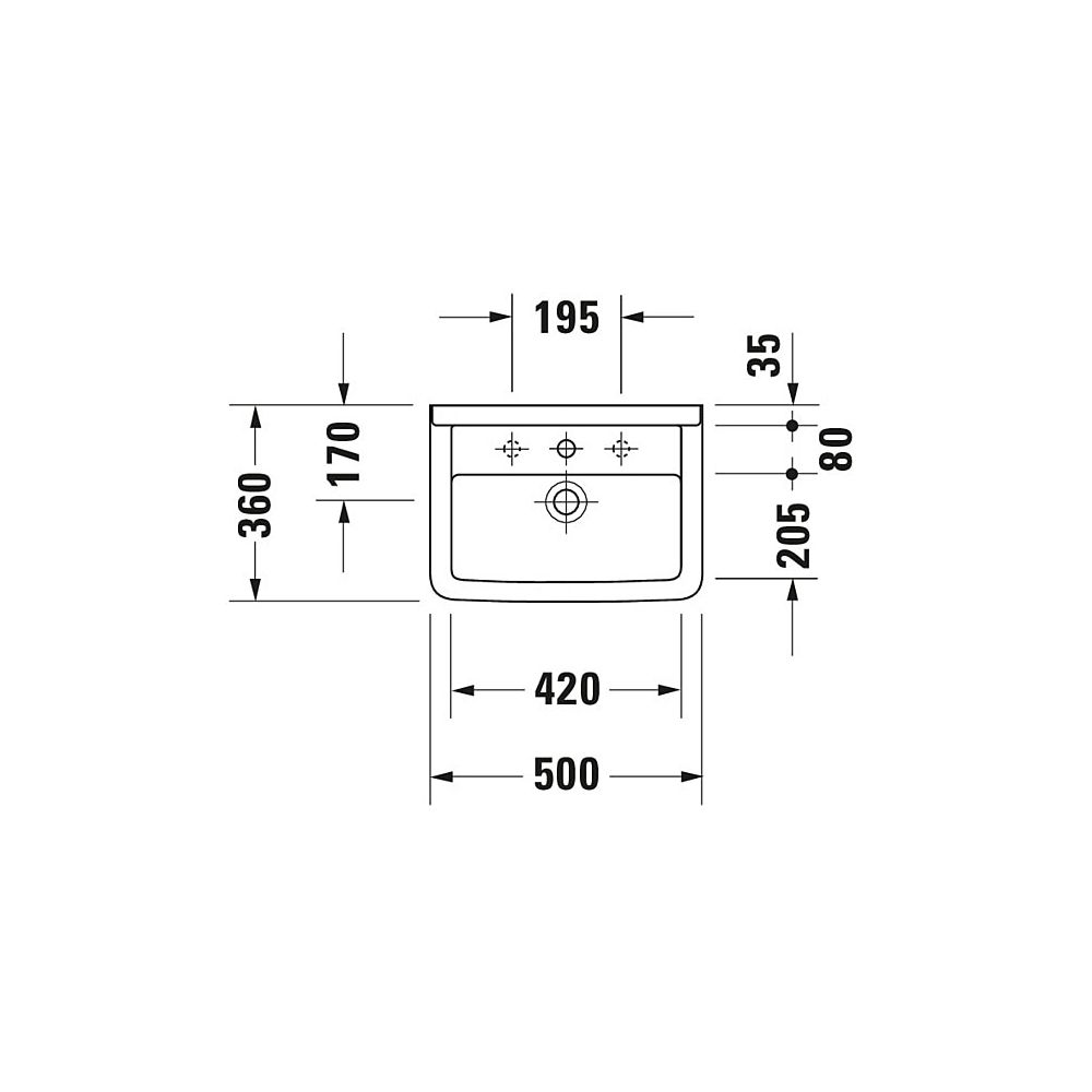 Duravit Starck 3 Waschtisch 360x500x180mm wandhäng., Weiß Hochglanz, Rechteckig, 1... DURAVIT-0300500000 4021534223082 (Abb. 10)