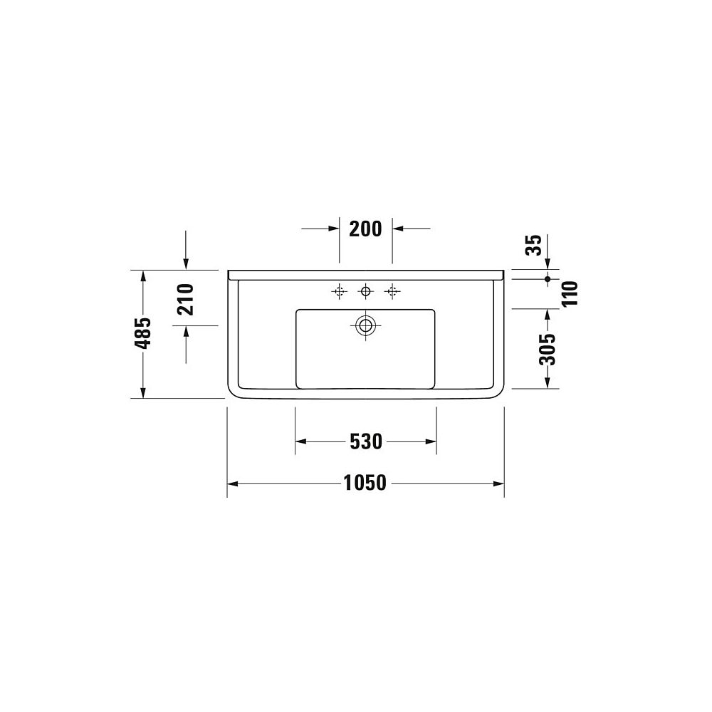 Duravit Starck 3 Waschtisch 485x1050x225mm, WonderGliss, Weiß Hochglanz, Rechtecki... DURAVIT-03041000001 4021534223440 (Abb. 6)