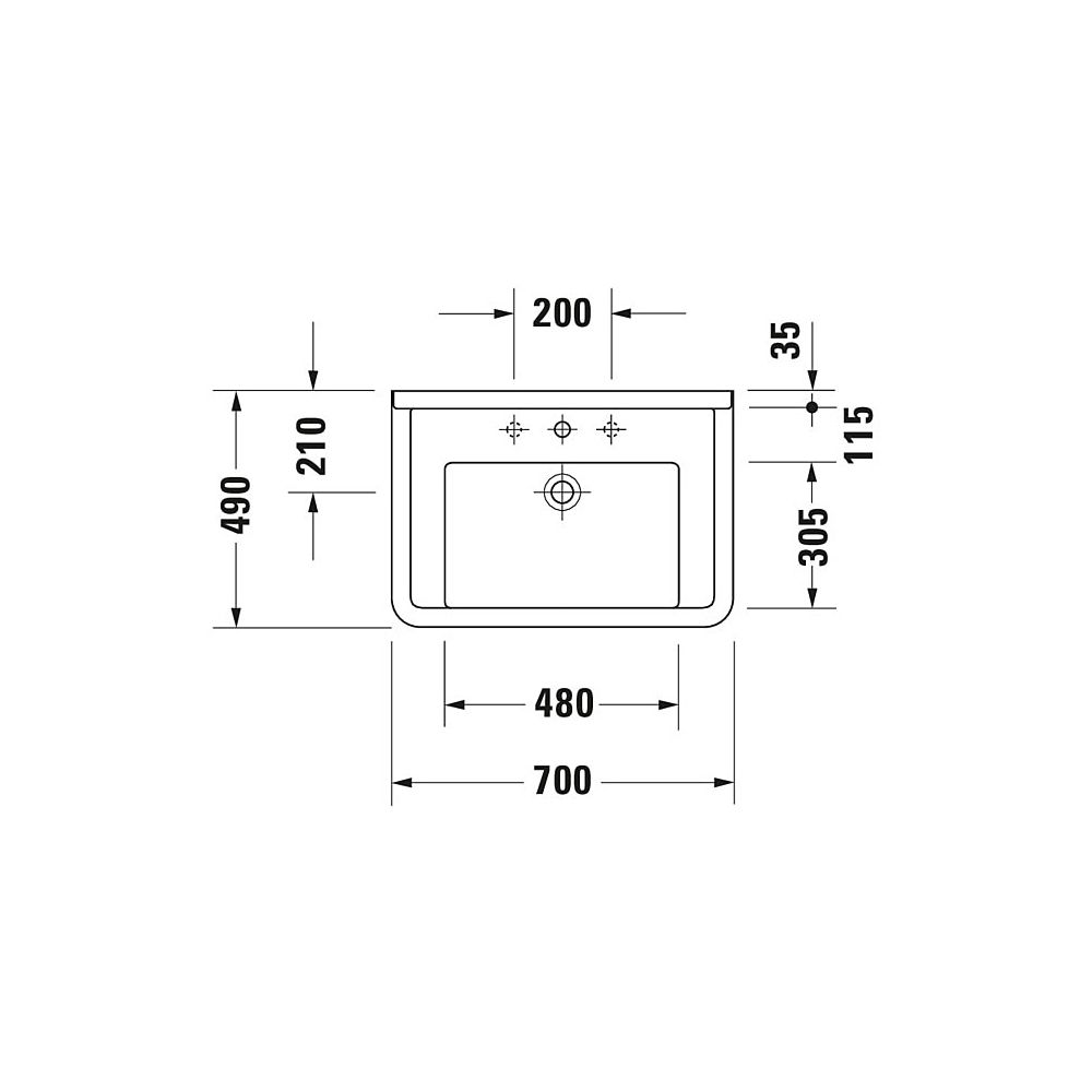 Duravit Starck 3 Waschtisch 490x700x235mm, WonderGliss, Weiß Hochglanz, Rechteckig... DURAVIT-03047000001 4021534256806 (Abb. 6)