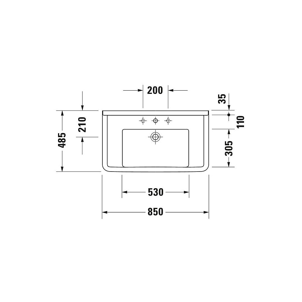 Duravit Starck 3 Waschtisch 485x850x225mm, WonderGliss, Weiß Hochglanz, Rechteckig... DURAVIT-03048000001 4021534223488 (Abb. 7)