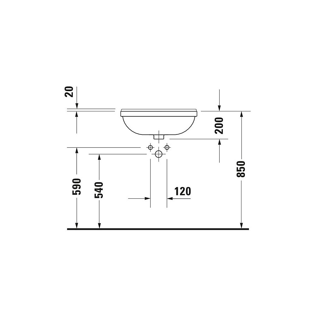 Duravit Starck 3 Halbeinbauwaschtisch 460x550x220mm, Weiß Hochglanz, 1 HL, mit Über... DURAVIT-0310550000 4021534258343 (Abb. 6)