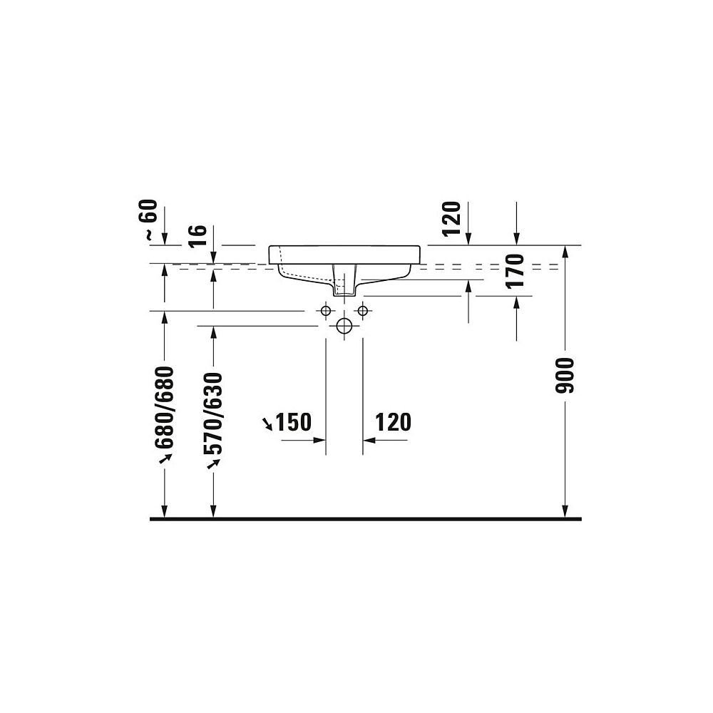 Duravit Vero Einbauwaschtisch 465x500x170mm, Weiß Hochglanz, mit HLB/Überlauf, 1 HL... DURAVIT-0315500000 4021534894589 (Abb. 9)