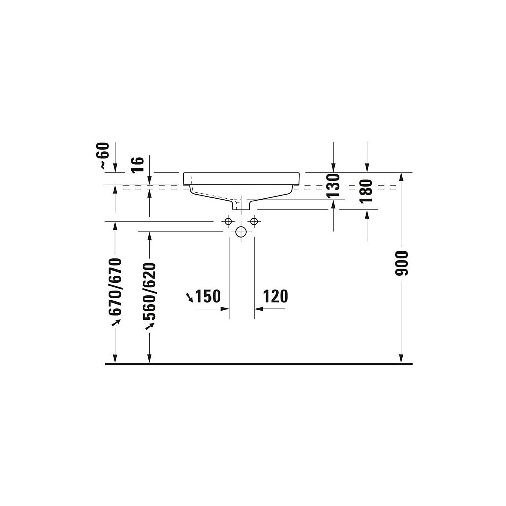 Duravit Vero Einbauwaschtisch 465x550x180mm, Weiß Hochglanz, WonderGliss, 1 HL, mi... DURAVIT-03155500001 4021534484421 (Abb. 7)
