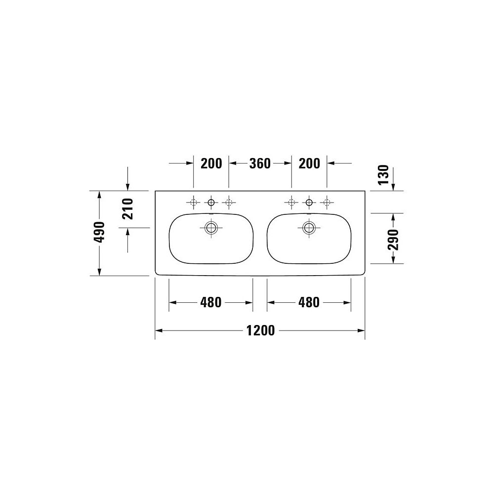 Duravit D-Code Doppelwaschtisch 490x1200x180mm, Weiß Hochglanz, Rechteckig, 2Wasc... DURAVIT-03481200002 4021534853357 (Abb. 11)