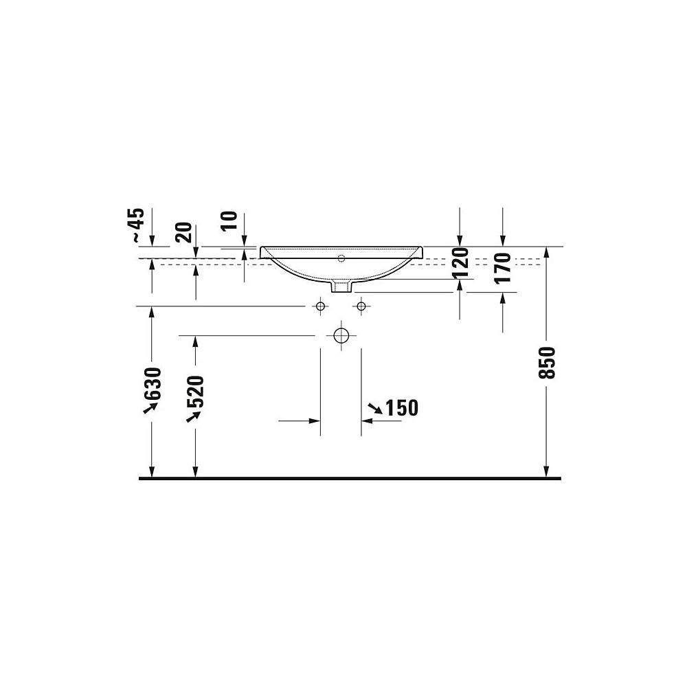 Duravit D-Neo Einbauwaschtisch 440x600x170mm, Weiß Hochglanz, mit HLB/Überlauf, 1 H... DURAVIT-0357600027 4063382157249 (Abb. 6)