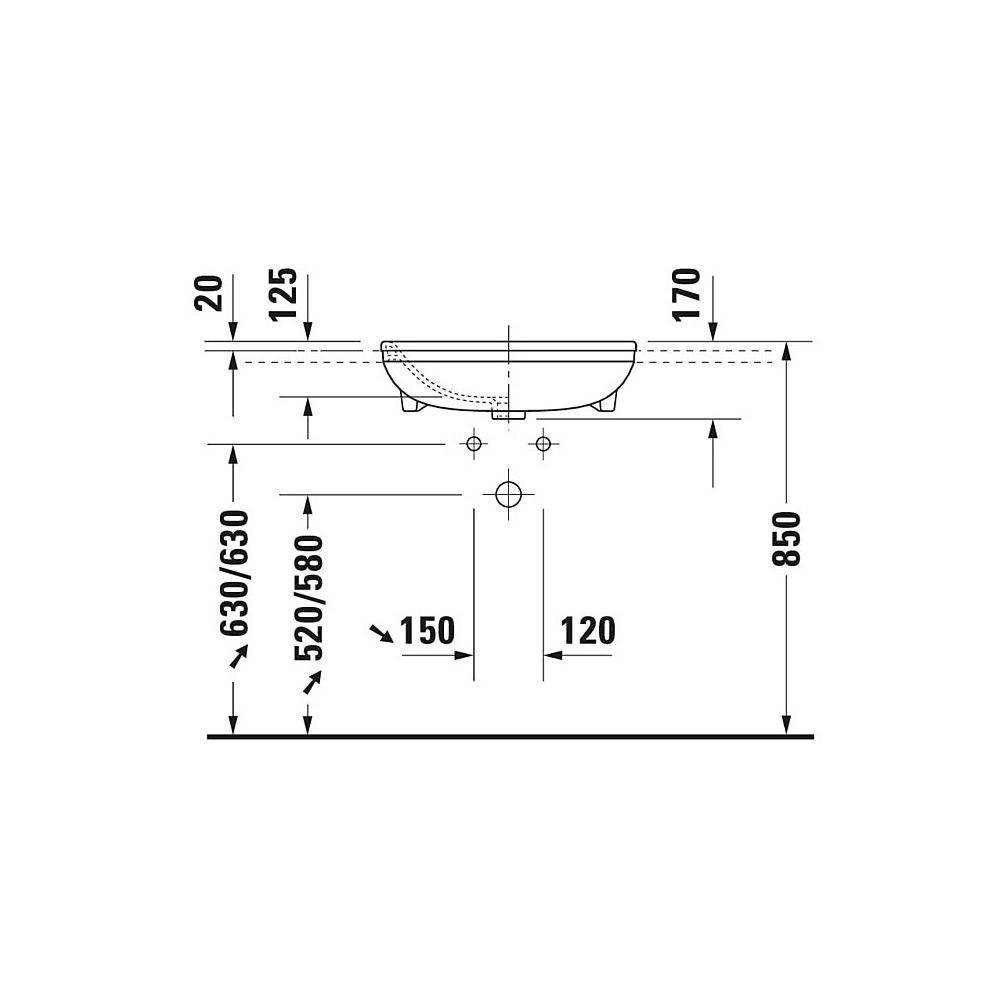 Duravit DuraStyle Halbeinbauwaschtisch 455x550x170mm, Weiß Hochglanz, 1 HL, mit Übe... DURAVIT-0375550000 4021534894190 (Abb. 3)