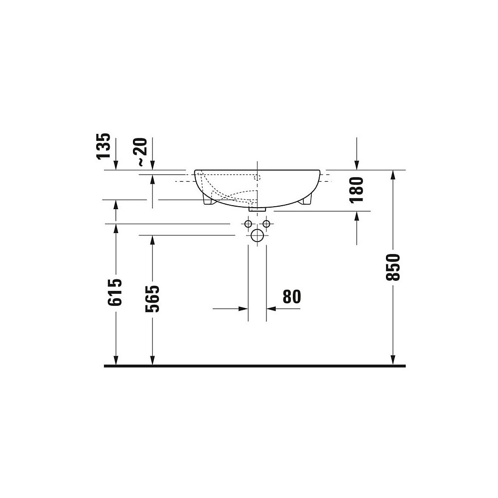 Duravit ME by Starck Halbeinbauwaschtisch 455x550x180mm, Weiß Hochglanz, 1 HL, mit ... DURAVIT-0378550000 4053424020624 (Abb. 6)