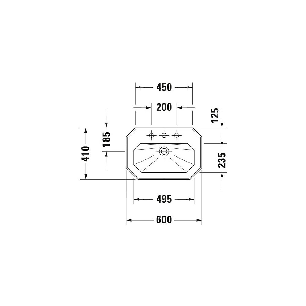 Duravit Serie 1930 Waschtisch 410x600x200mm wandh. Weiß Hochglanz, Oktogonal, Wond... DURAVIT-04386000001 4021534186509 (Abb. 3)