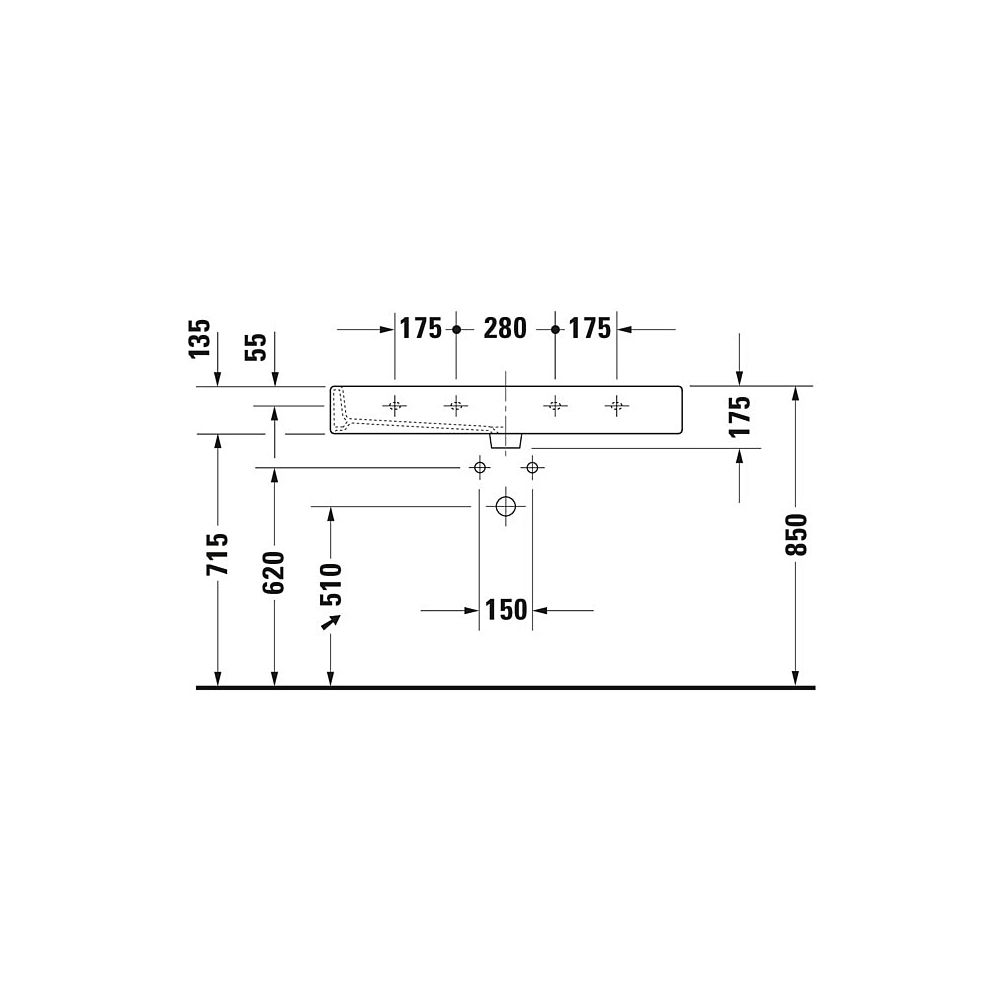 Duravit Vero Waschtisch 470x1000x175mm wandhäng., Weiß Hochglanz, Rechteckig, 2 WP ... DURAVIT-0454100026 4021534285769 (Abb. 6)