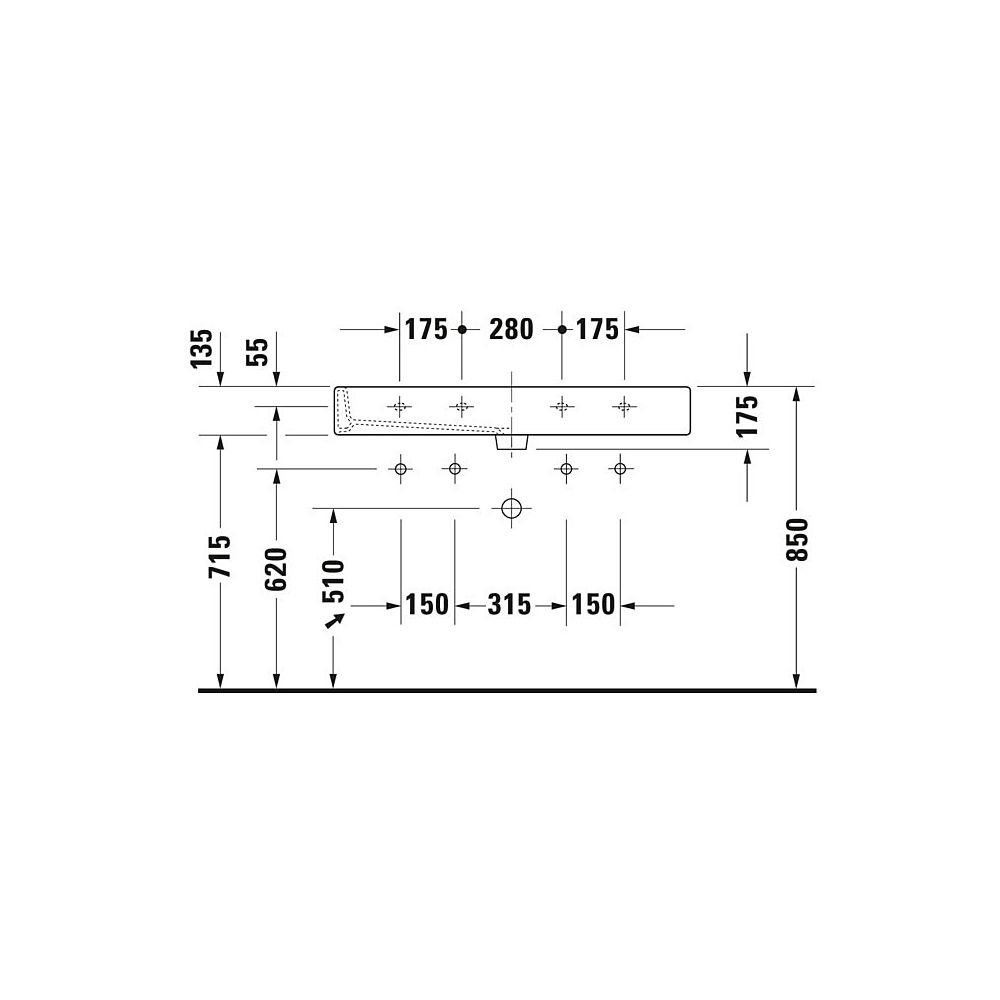 Duravit Vero Waschtisch 470x1000x175mm wandhäng., Weiß Hochglanz, Rechteckig, 2 WP... DURAVIT-0454100026 4021534285769 (Abb. 12)